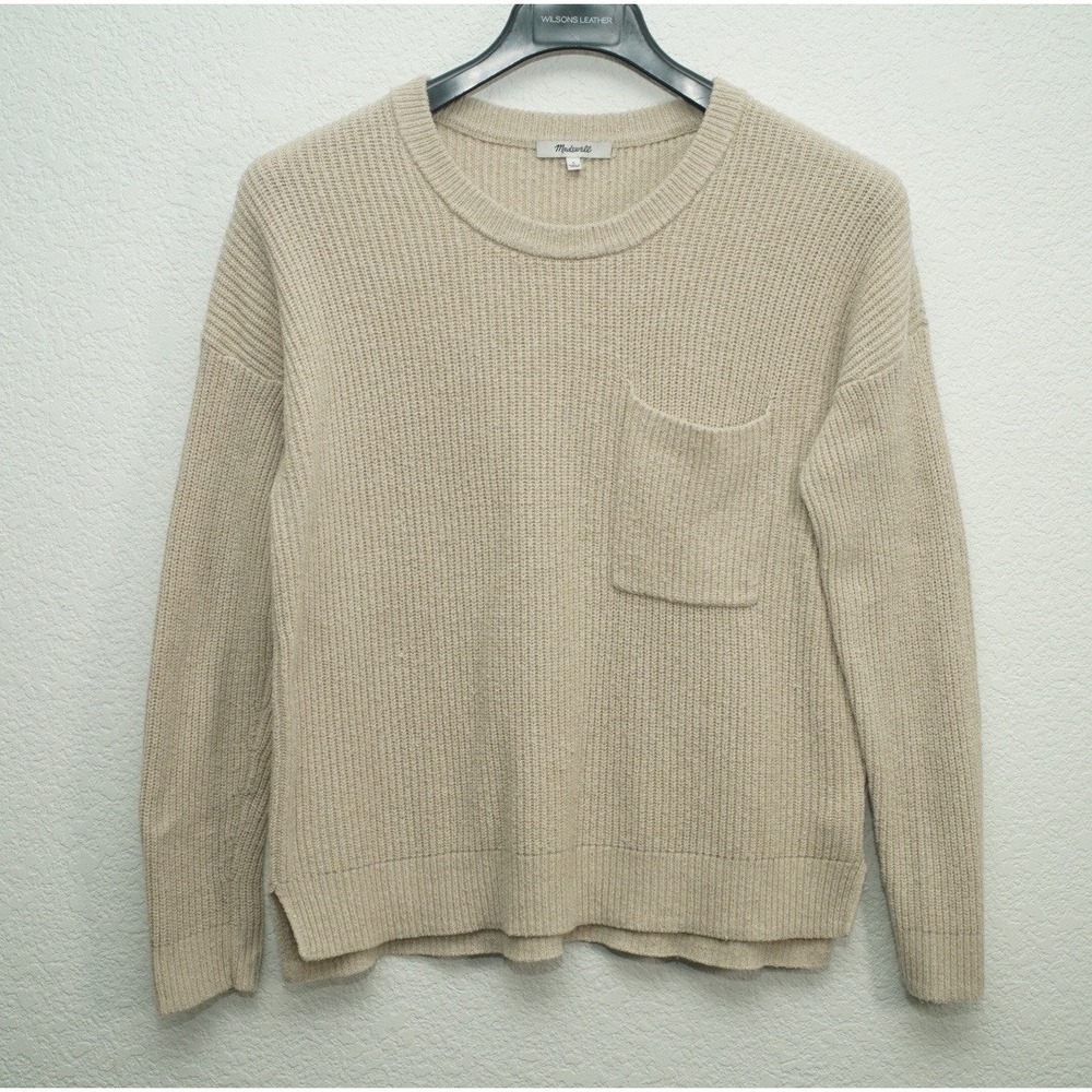 Madewell Women's Sweater Size Large Thompson Pocket Knit Pullover Cream White - Picture 2 of 8